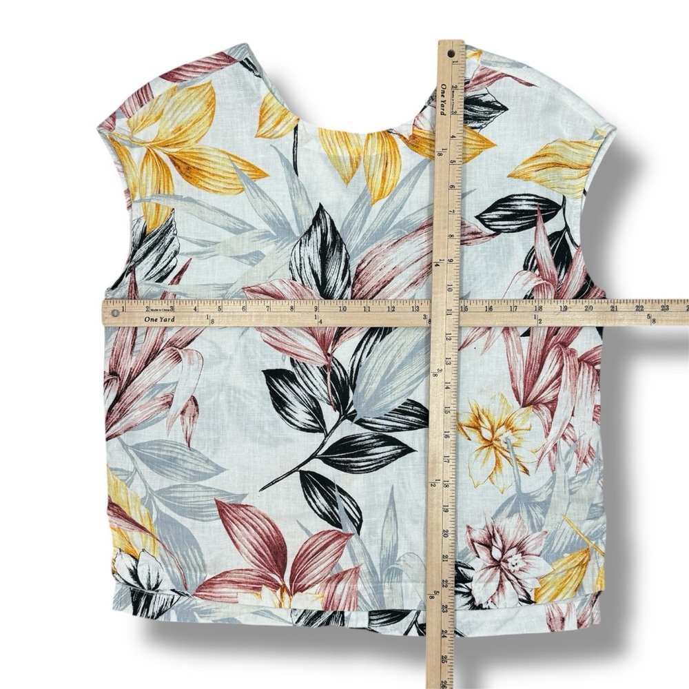 C&C California Tropical Palm Print Linen Button Back Shirt White Multi Medium - Picture 10 of 11